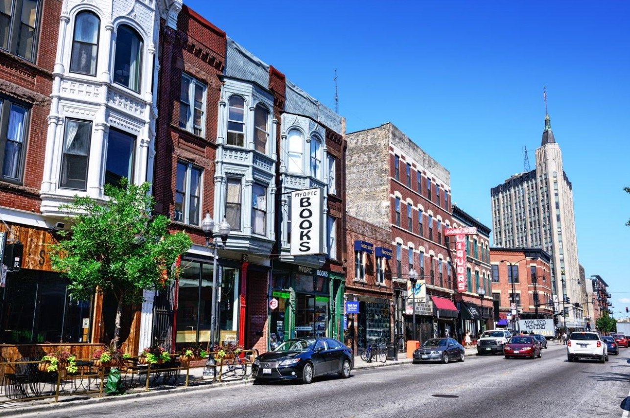 Storefronts along Milwaukee Avenue in Chicago